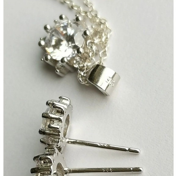 NEW, sterling silver cz Sunflower pendant necklace earring set - Picture 6 of 9